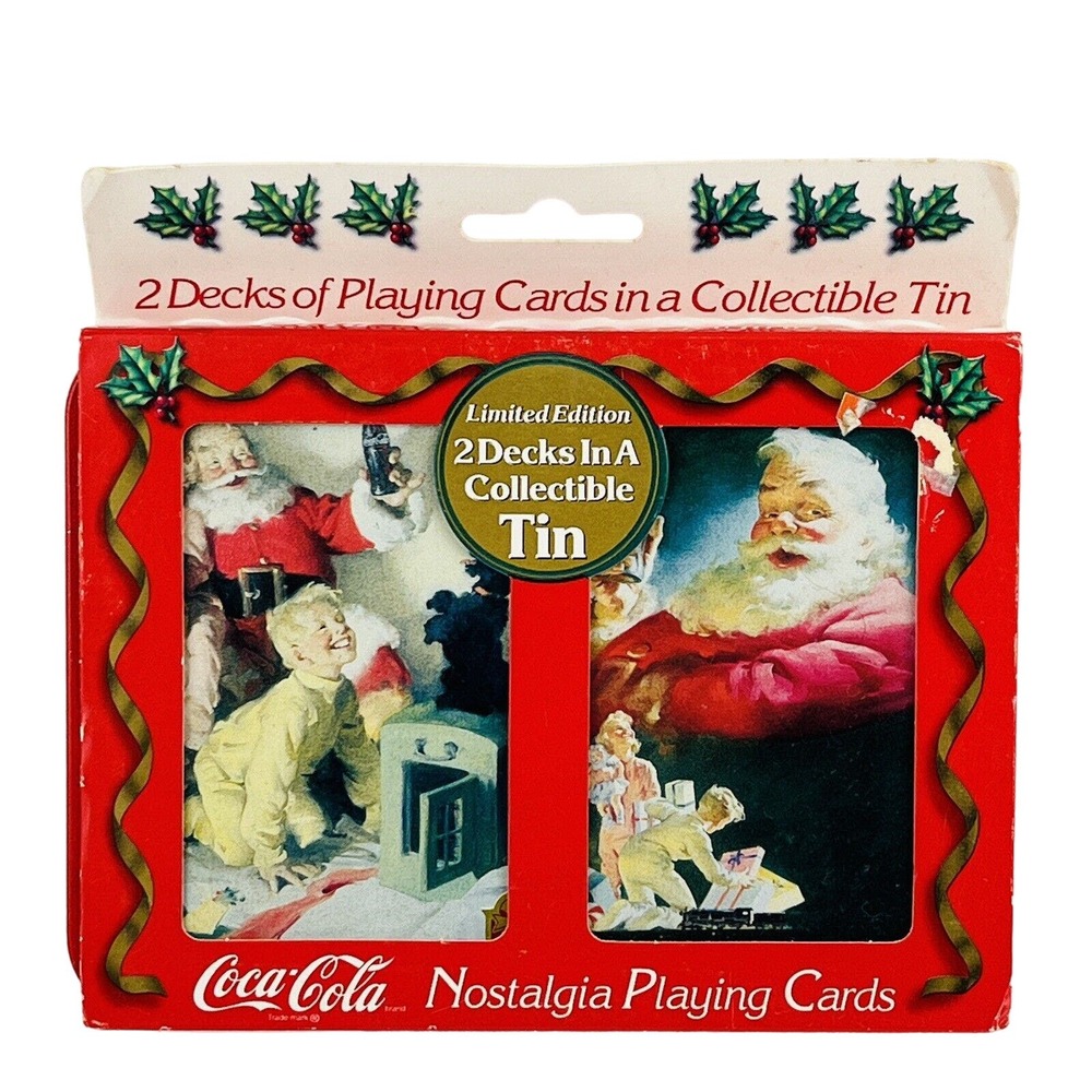 Coca-Cola Santa 1996 Nostalgia Playing Cards 2‎ Decks Collectible Tin Christmas